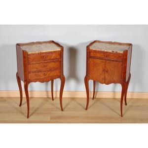Pair Of Transition-style Bedside Tables In Mahogany And Rosewood, Circa 1900