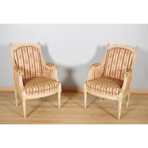 Pair Of Louis XVI Armchairs In Lacquered Wood, Circa 1900