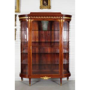 Large Louis XVI-style Display Cabinet In Mahogany And Gilded Bronze, Circa 1880