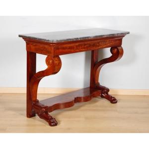 Restoration Console Table In Mahogany And Burl Mahogany Veneer, Circa 1815