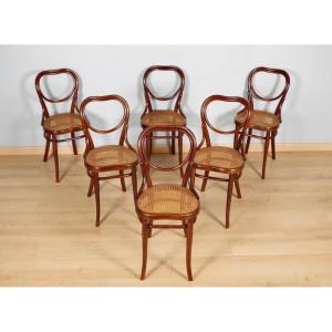 Suite de 6 chaises Thonet n°28 modèle cœur en hêtre courbé, vers 1900