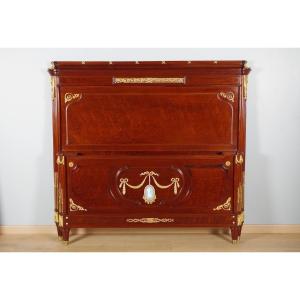 Louis XVI Bed In Mahogany, Gilded Bronze, And Wedgwood, Circa 1880