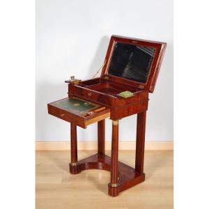 Empire-style Writing Desk In Burl Mahogany Veneer, Circa 1810