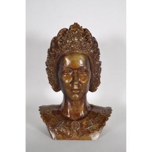 Annick Ortín, Art Nouveau-style Bronze Bust Of A Woman, Lost-wax Casting, 2002