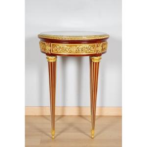 Guéridon Louis XVI en acajou et bronze doré, dans le goût de Linke, vers 1880
