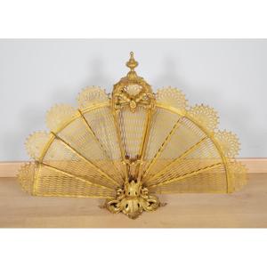 Napoleon III-style Fan-shaped Fireplace Screen, Gilded Bronze, Circa 1880