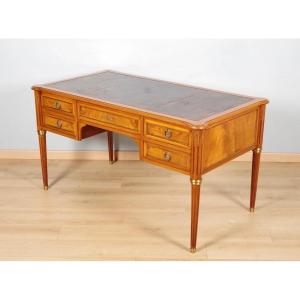 Louis XVI-style Flat-topped Desk In Mahogany, Brass, And Gilded Bronze, Circa 1950