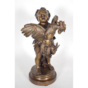 Bronze enfant au coq signé Cecioni