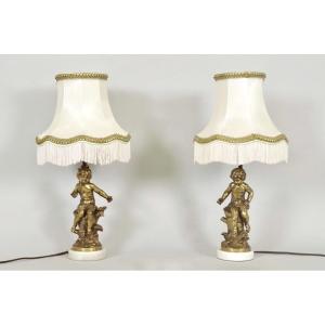 Hippolyte François MOREAU -Paire de lampes Napoléon III