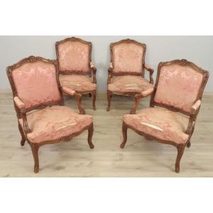 Four Louis XV Style Flat Back Armchairs