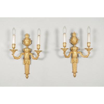 Pair Of Louis XVI Style Gilt Bronze Wall Lights