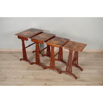 Art-nouveau Nesting Tables Signed Emile Gallé