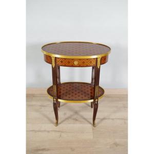 La Reine Marquetry Style Transition Pedestal Table