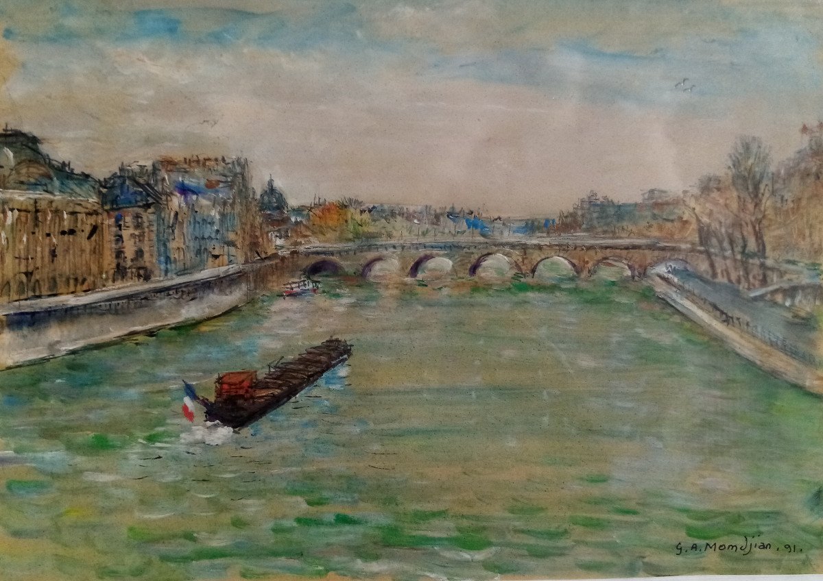 The Pont Neuf In Paris By Momdjian Armenian Painter-photo-2