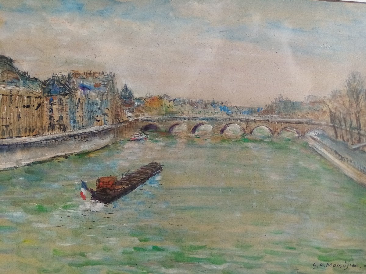 The Pont Neuf In Paris By Momdjian Armenian Painter-photo-4