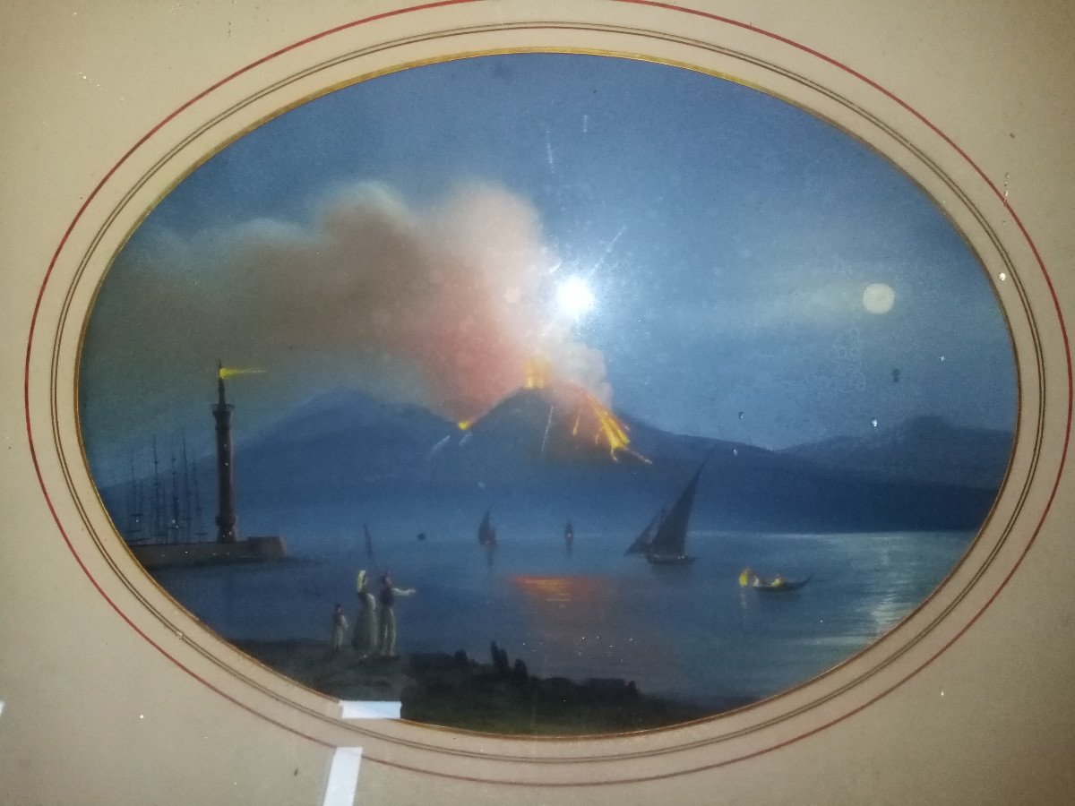 Gouache Napolitaine Eruption De 1892