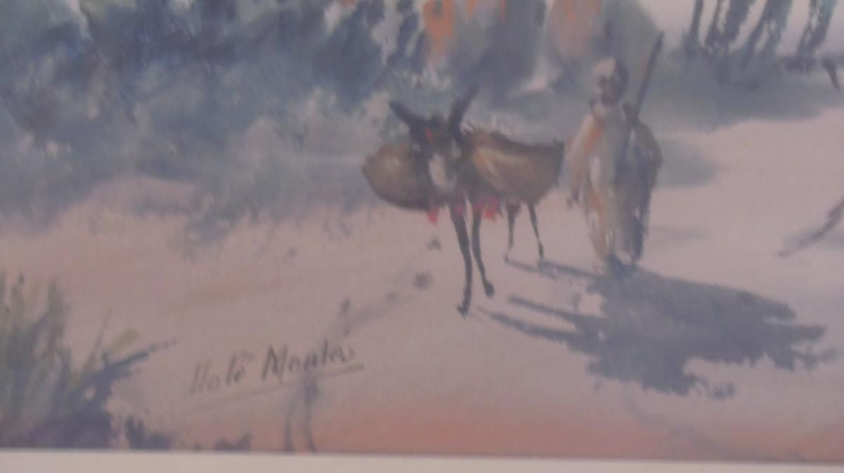 Watercolor Orientalist Signed Dole Montes-photo-3