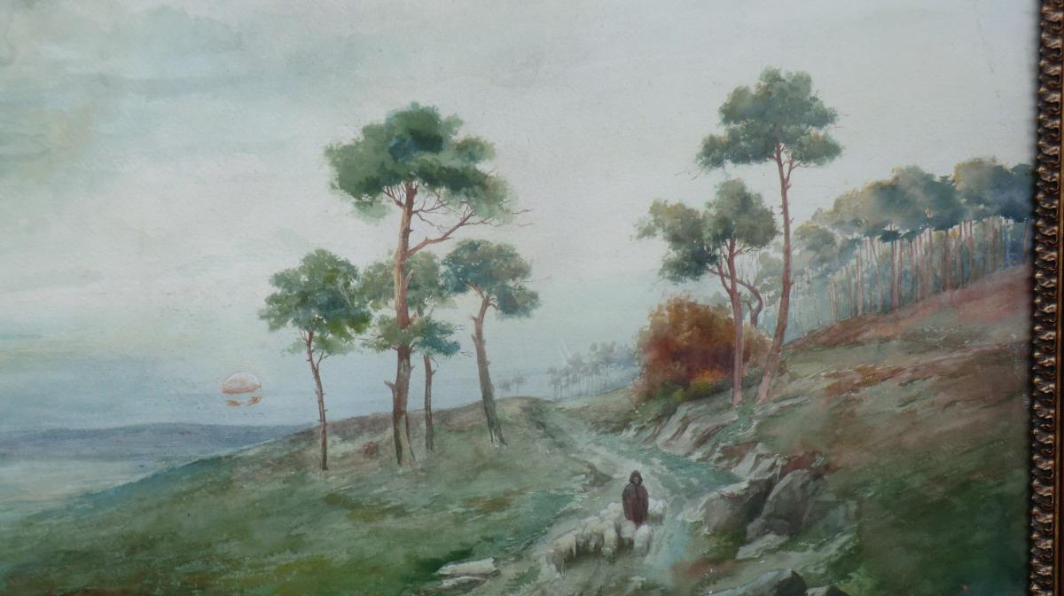 Grande Aquarelle Vue d'écosse Signée P Granet 1906-photo-2