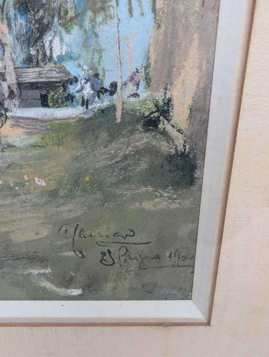 pastel giuseppe casciero promeneurs en foret-photo-2