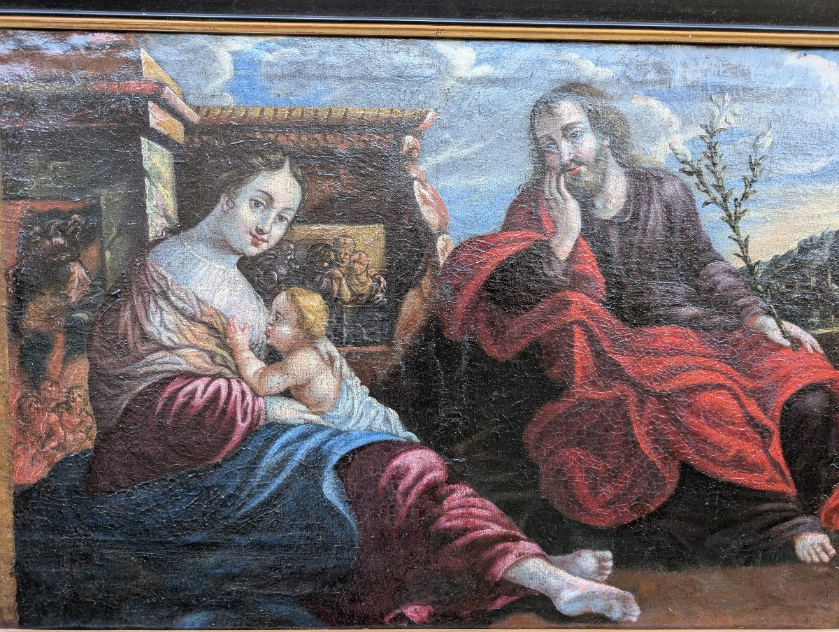 la sainte famille ecole italienne du XVIIè siecle-photo-2