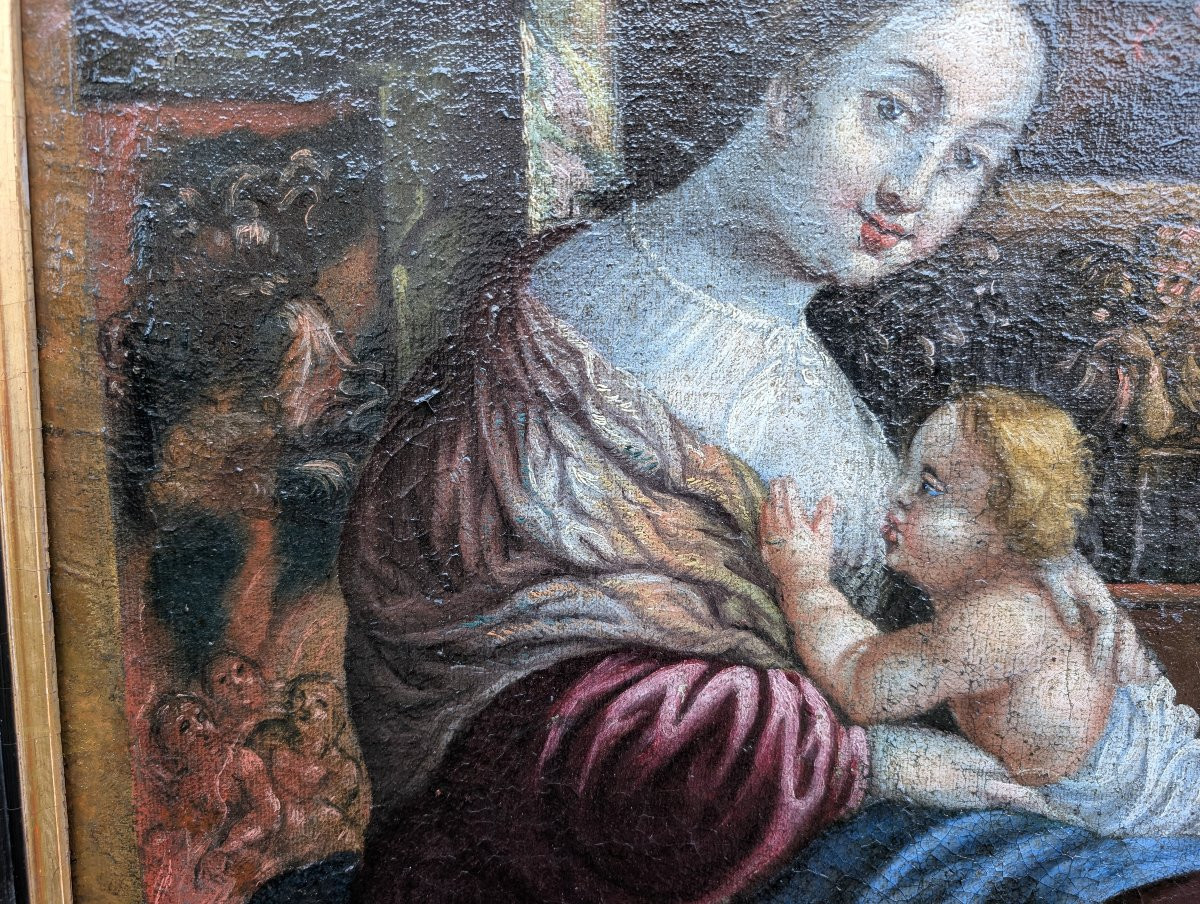 la sainte famille ecole italienne du XVIIè siecle-photo-4