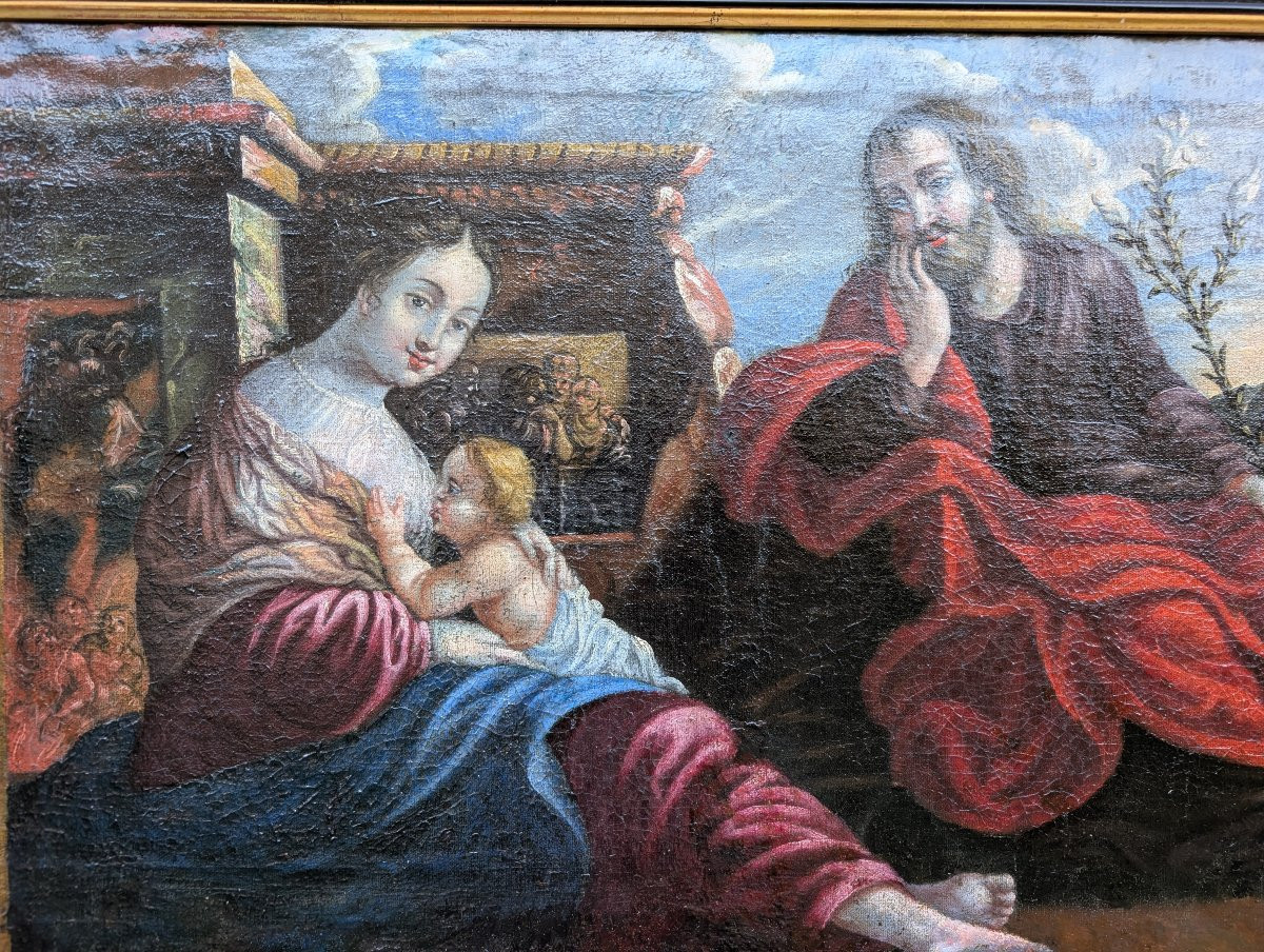 la sainte famille ecole italienne du XVIIè siecle-photo-2