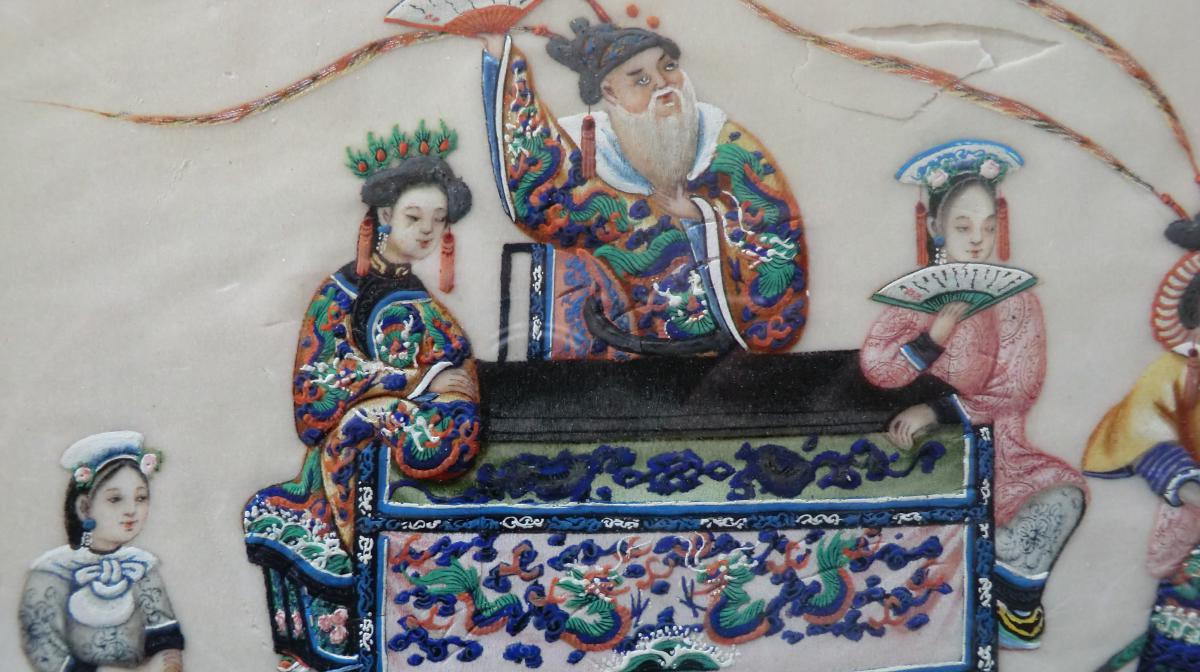 Pair Of Chinese Watercolors On Rice Paper-photo-2