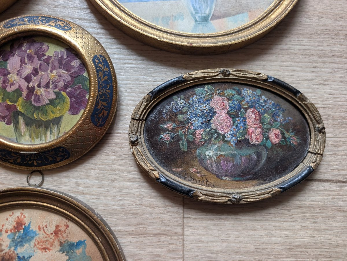 ensemble de 6 aquarelles et huiles miniatures art deco signées-photo-4