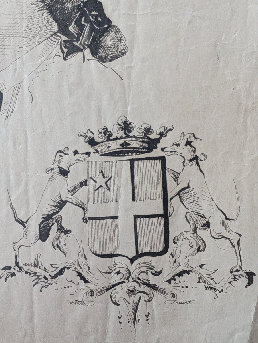 Ink Drawing Aristocrat Late 18th Century Coat Of Arms-photo-2