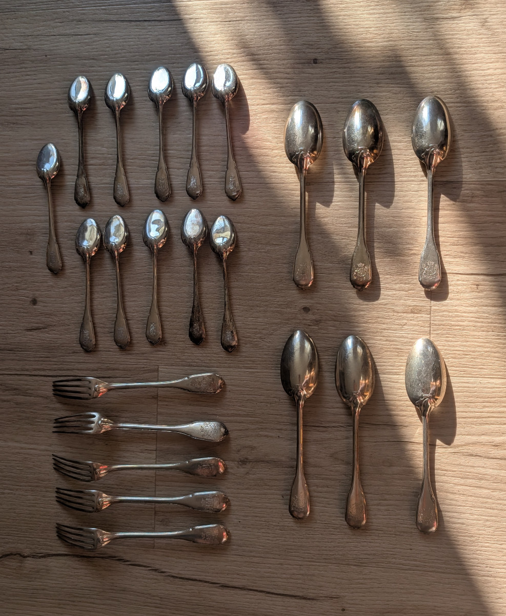 Set Of Silver And Vermeil Cutlery In The Louis XV Regence Style With Coat Of Arms