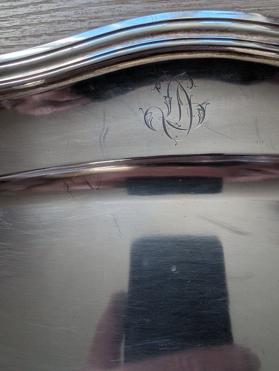 Orfevre Boulanger: 3 Large Dishes With Coats Of Arms In Silver-plated Metal-photo-4