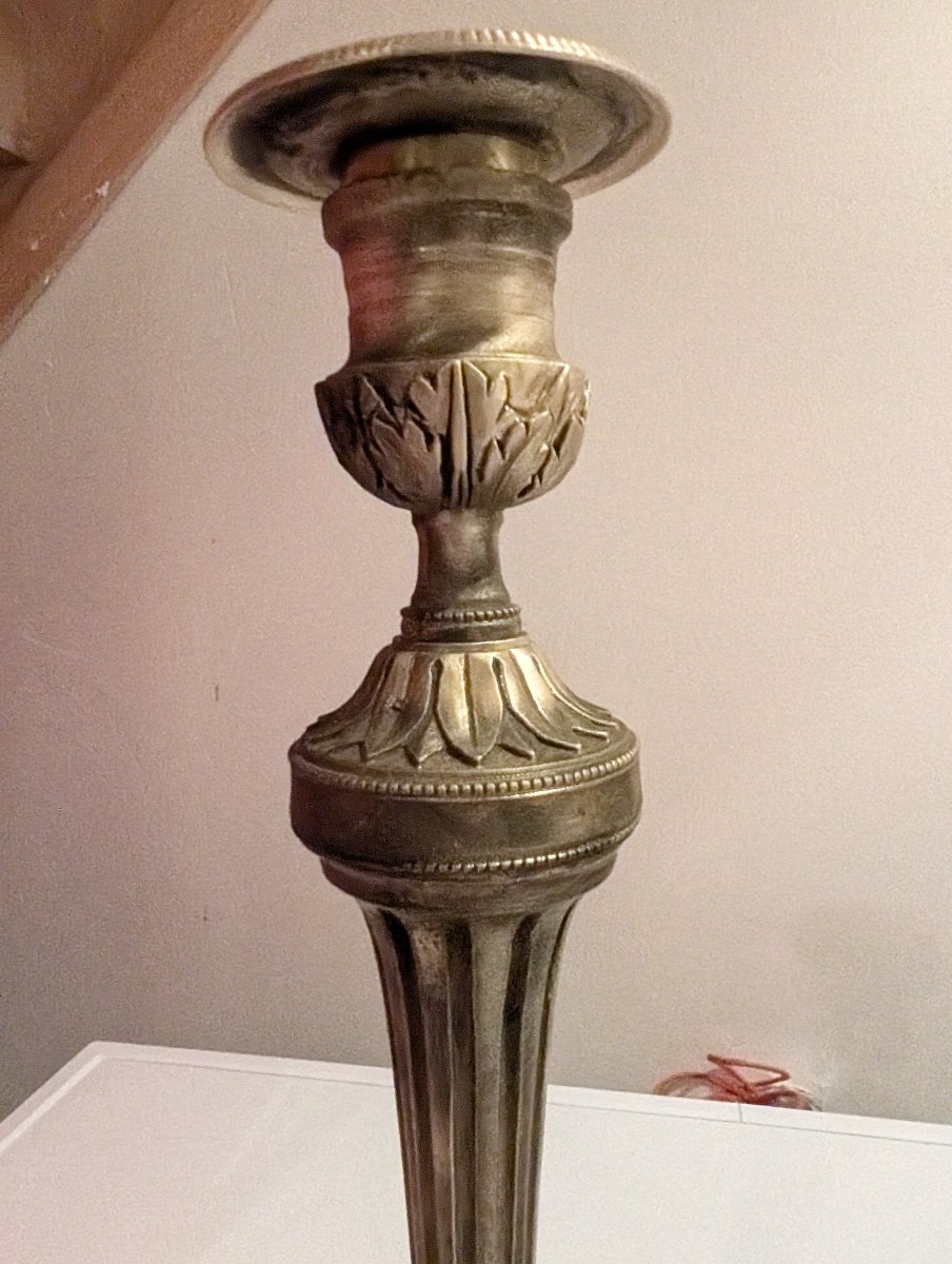 Pair Of Chiseled Bronze Candlesticks In The Louis XVI Style-photo-2