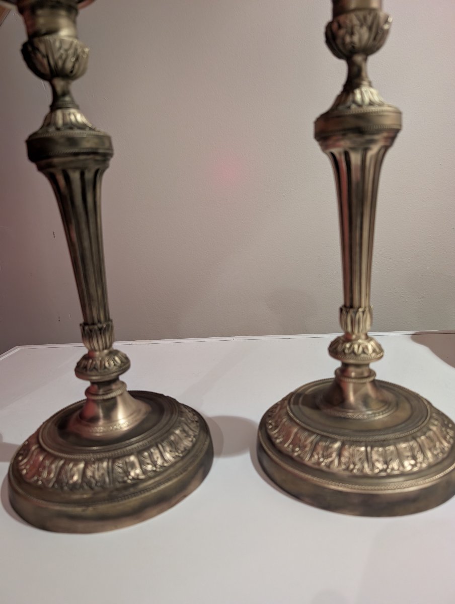Pair Of Chiseled Bronze Candlesticks In The Louis XVI Style-photo-3