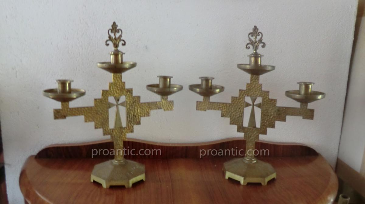 Pair Of Candlesticks Religious Art Deco