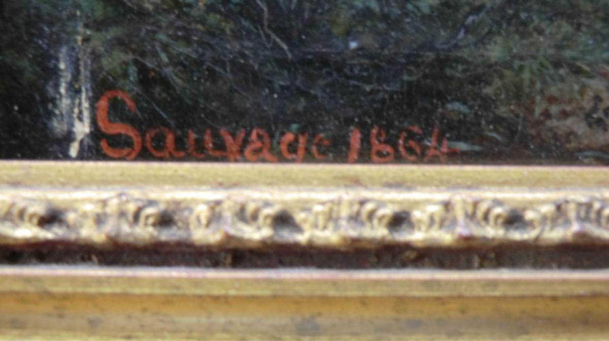 Peinture Paysage Signée Sauvage 1864-photo-4