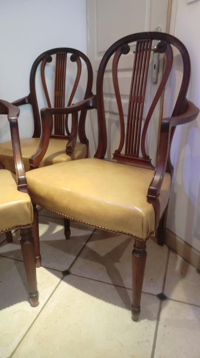 4 Armchairs Lyre English Mahogany-photo-4