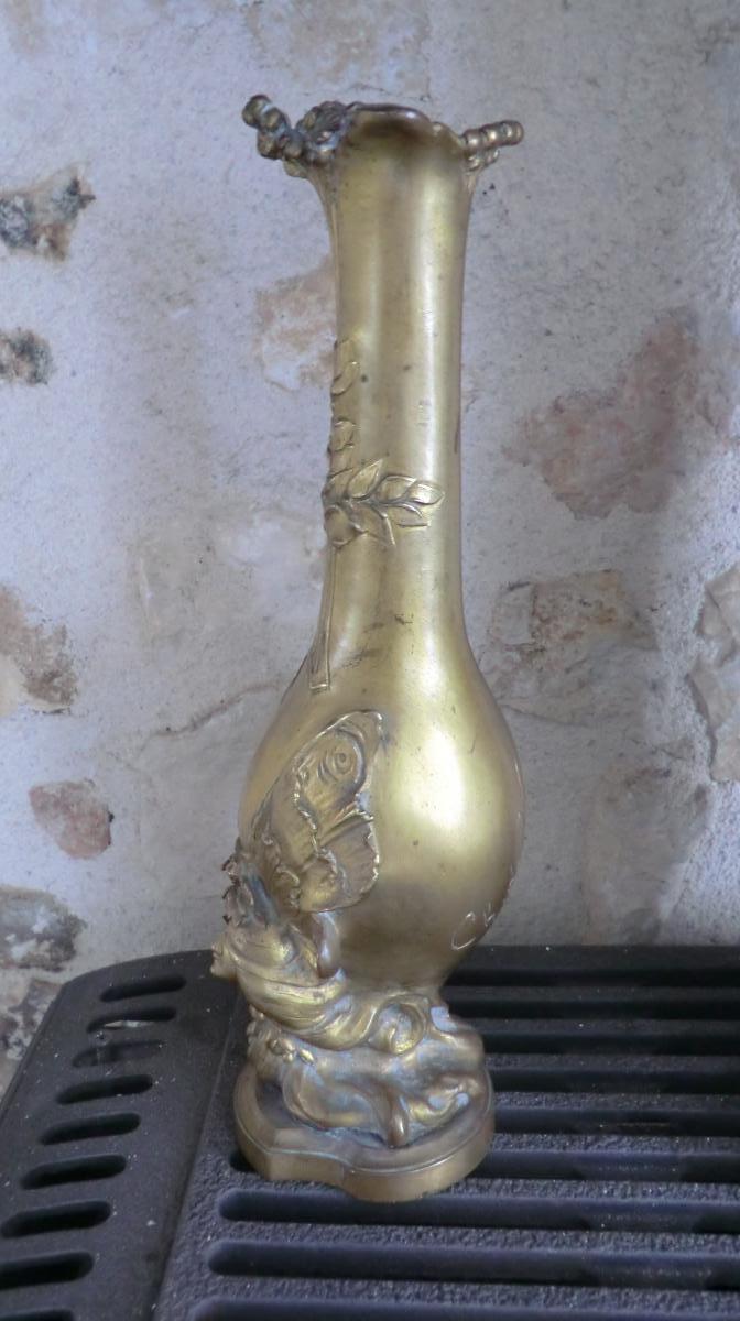 Vase En Bronze Art Nouveau Signé Ch De Voorde-photo-3
