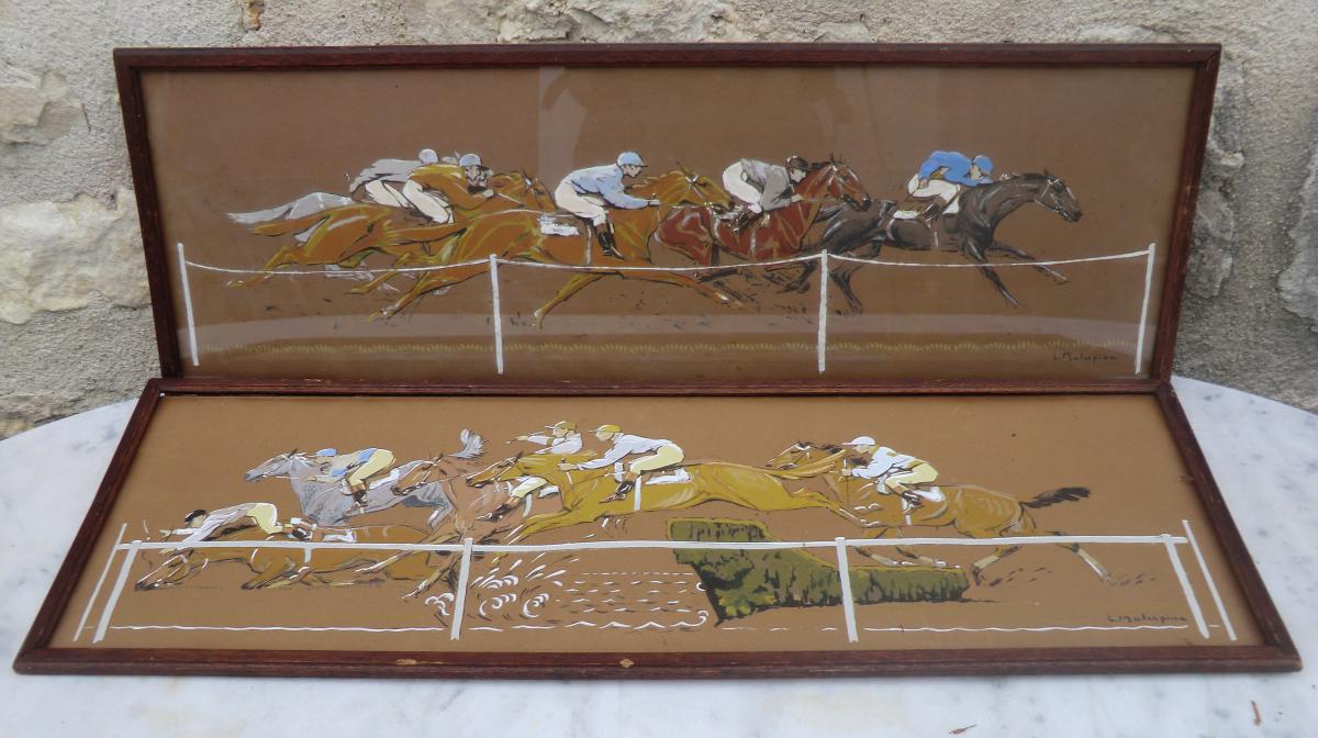 Paire De Gouaches Equestres Signees L Malespina 