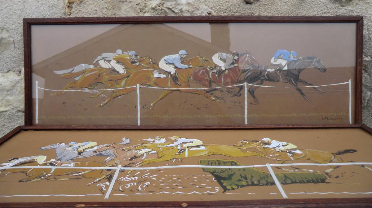 Paire De Gouaches Equestres Signees L Malespina -photo-3