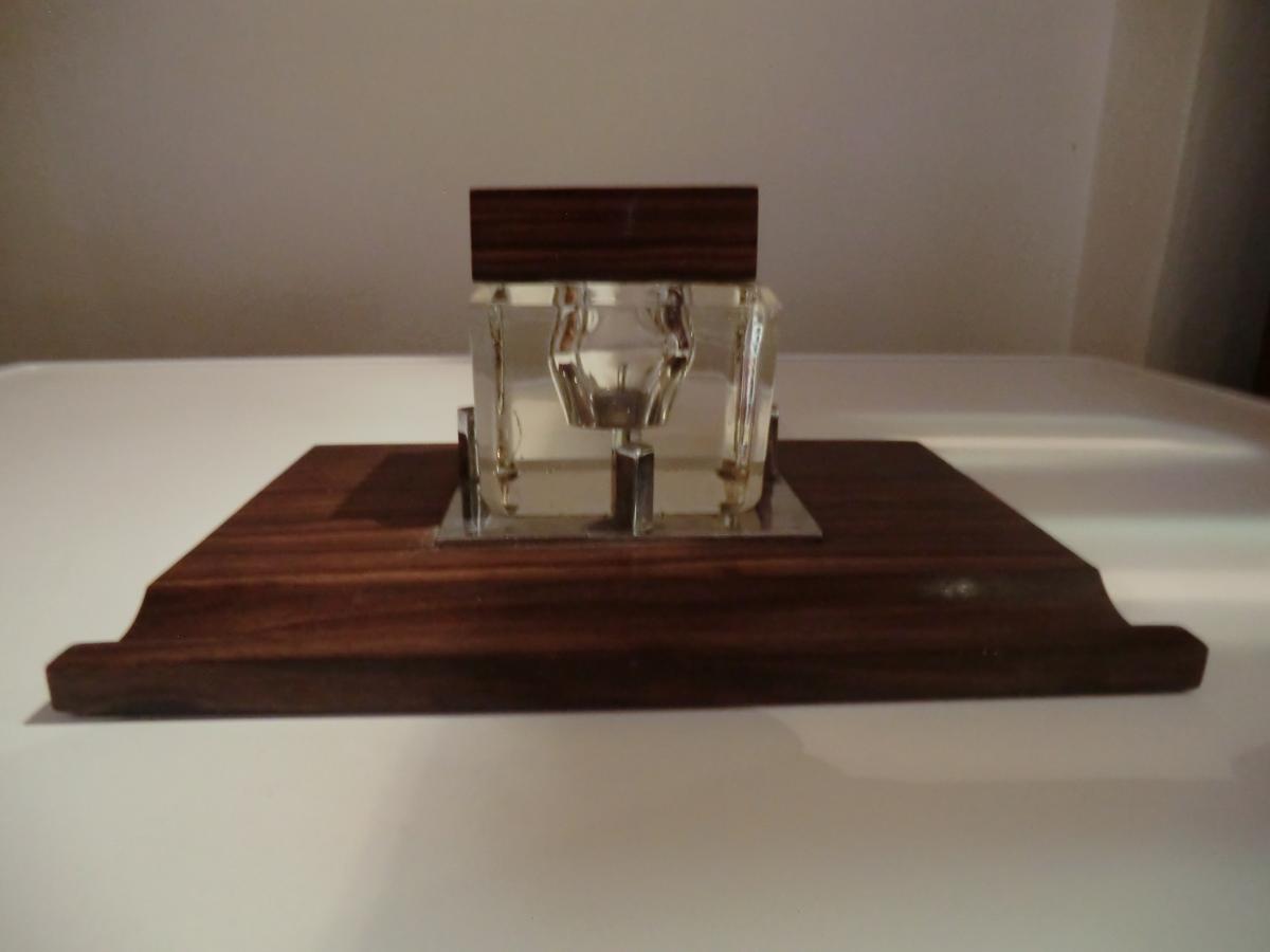 Encrier Art Deco Ebene Macassar Et Cristal-photo-4