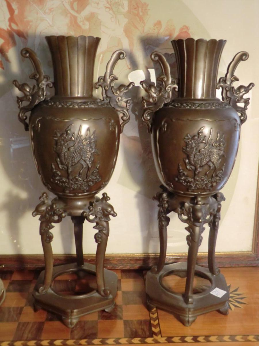 Paire De Vases Bronze Asie-photo-4