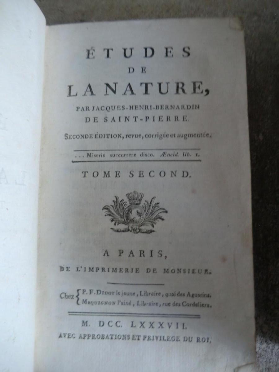 Etudes De La Nature Jacques Henri Bernardin De Saint Pierre 1787 En 3 Vol