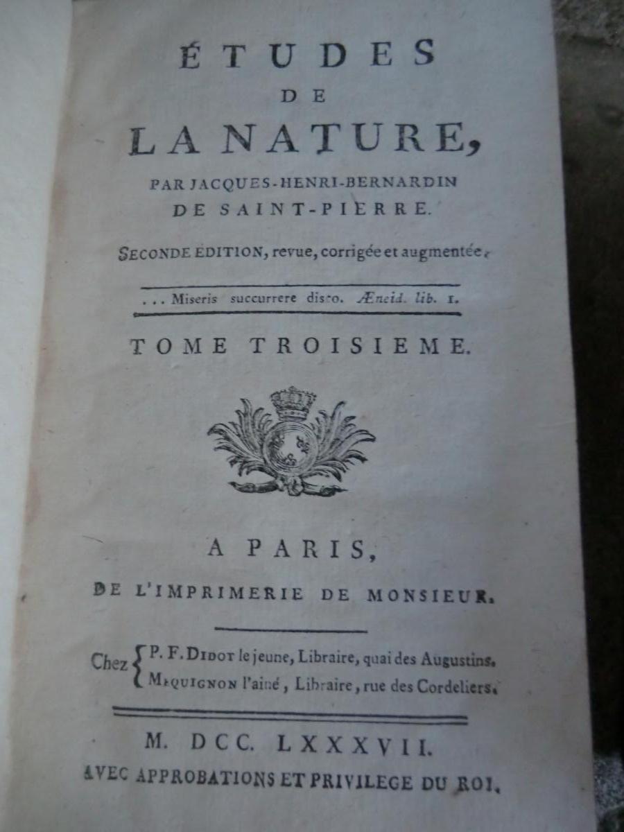 Etudes De La Nature Jacques Henri Bernardin De Saint Pierre 1787 En 3 Vol-photo-2