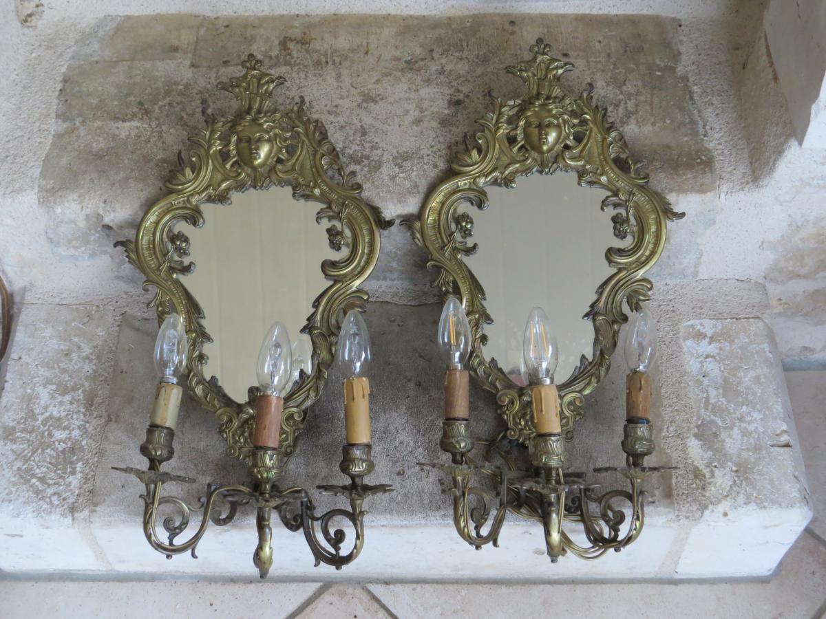 Pair Of Wall Louis 14 Style Bronze