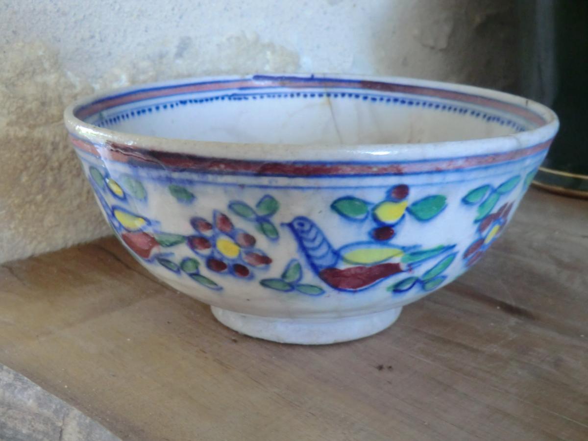 Iran Perse Coupe En Faience Decor Oiseau