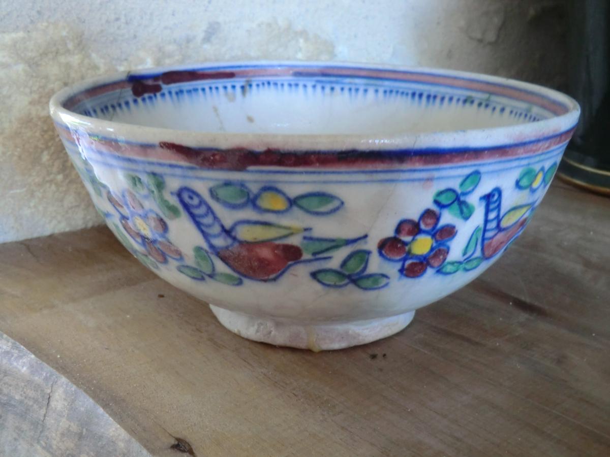 Iran Perse Coupe En Faience Decor Oiseau-photo-3
