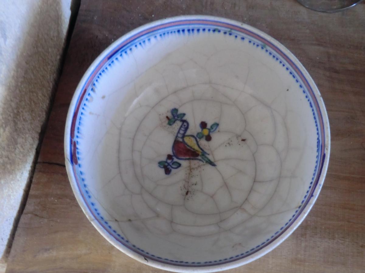 Iran Perse Coupe En Faience Decor Oiseau-photo-4