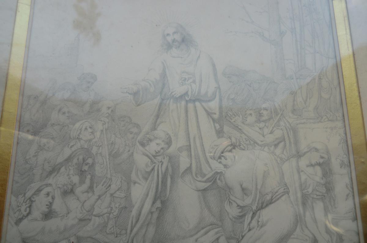 Drawing Scene Of Christ Signed Boischevalier-photo-1