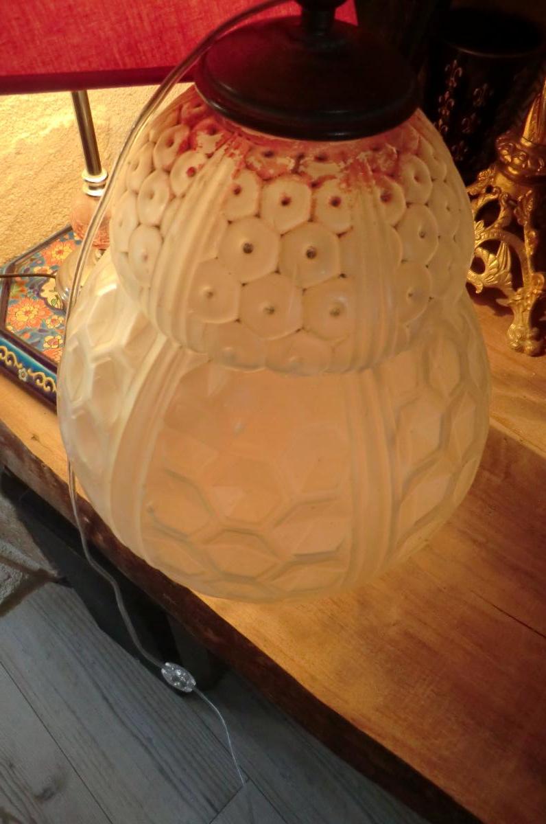 Pied De Lampe En Verre Moulé Pressé Art Deco Signé Ozonne-photo-2
