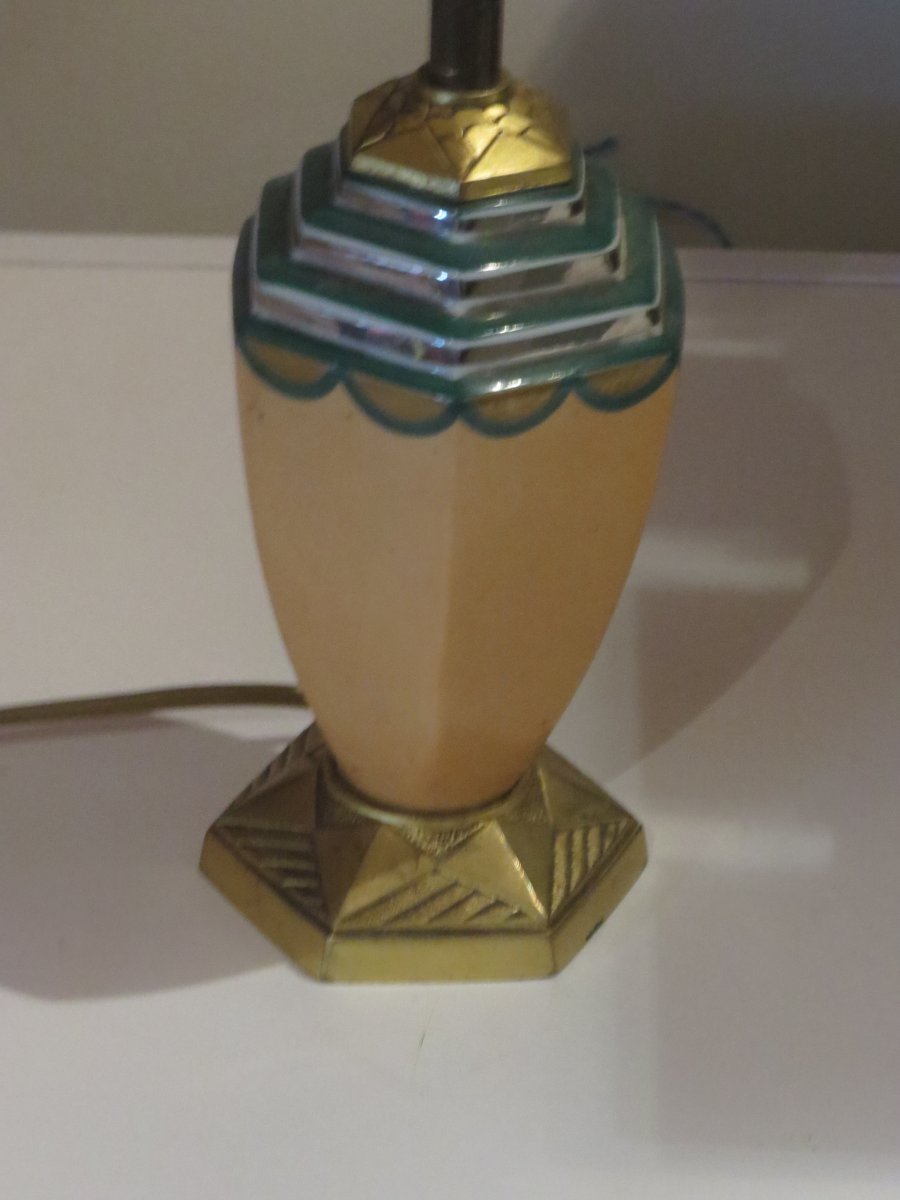 Lampe En Porcelaine Et Bronze Doré Art Deco-photo-2